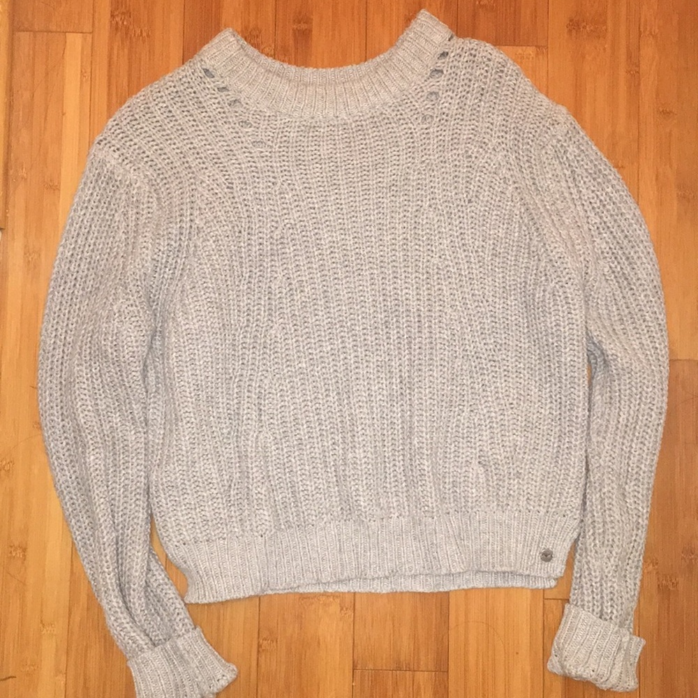 ROXY cropped knit light grey sweater size large
